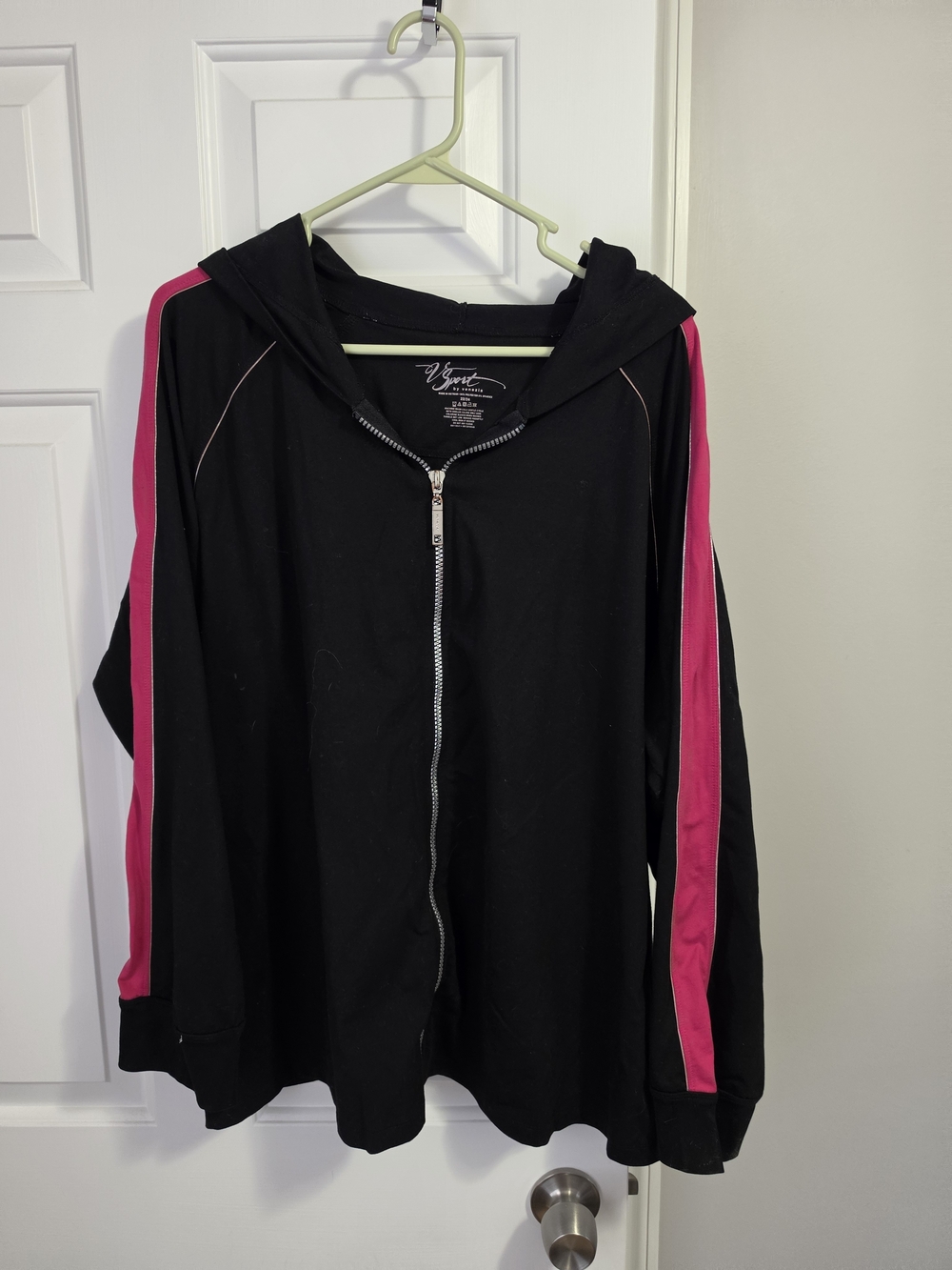 Venezia V Sport Athletic Black Hoodie with Pink Stripe Sleeves 22W / 24W